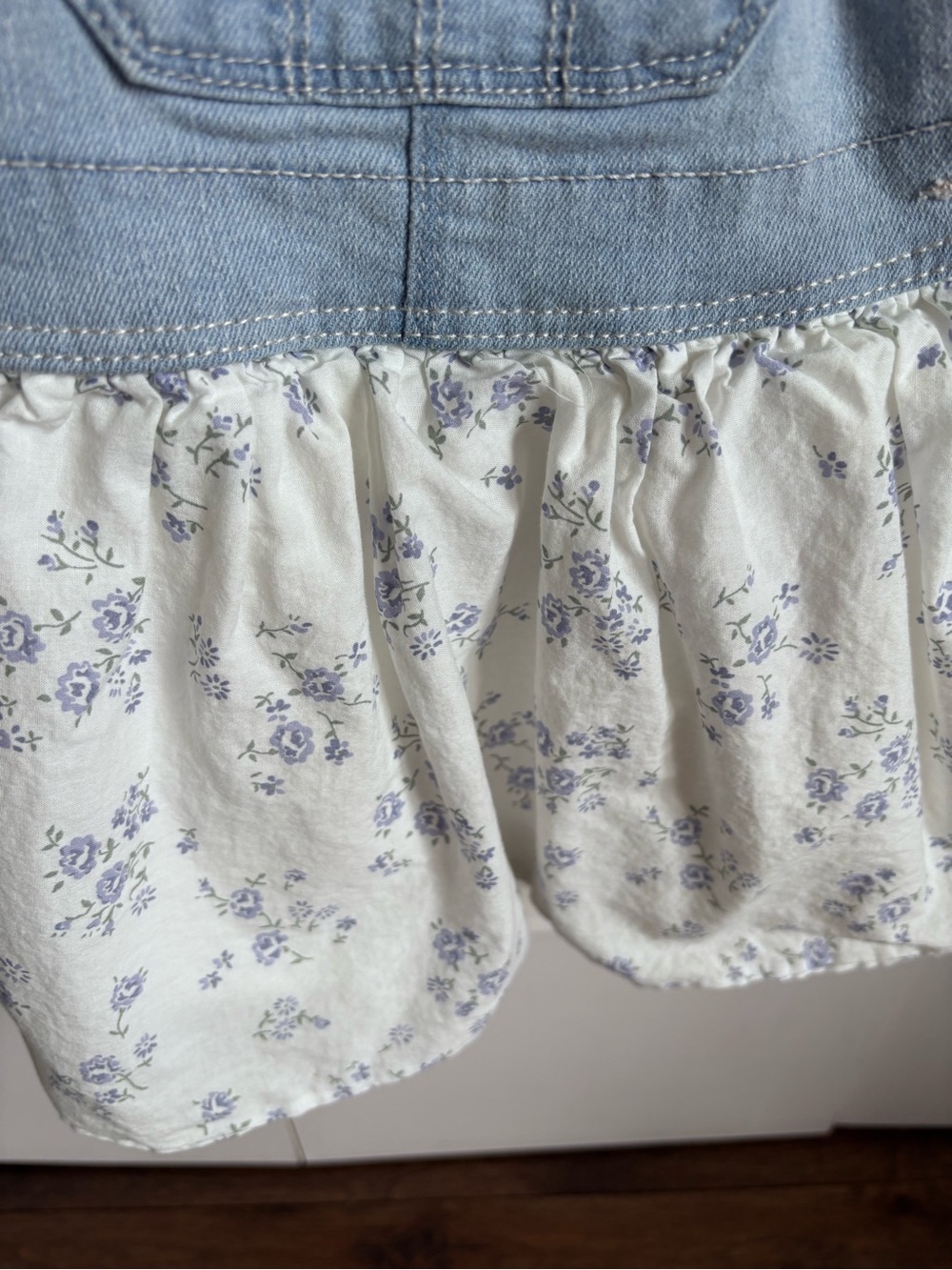 OshKosh B'gosh Light Blue Denim and White Floral Skirt Overalls - Picture 3 of 7